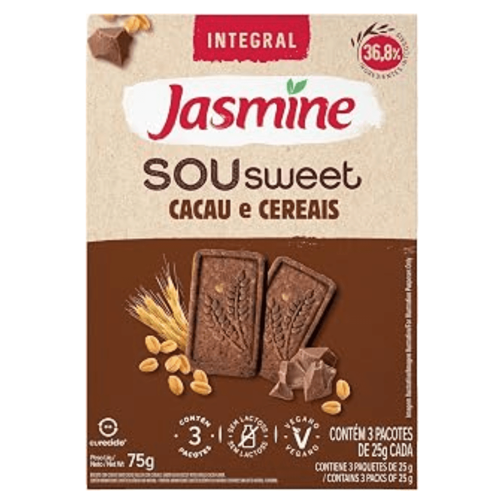 Biscoito Vegano Integral Cacau & Cereais Jasmine Sou Sweet 75g